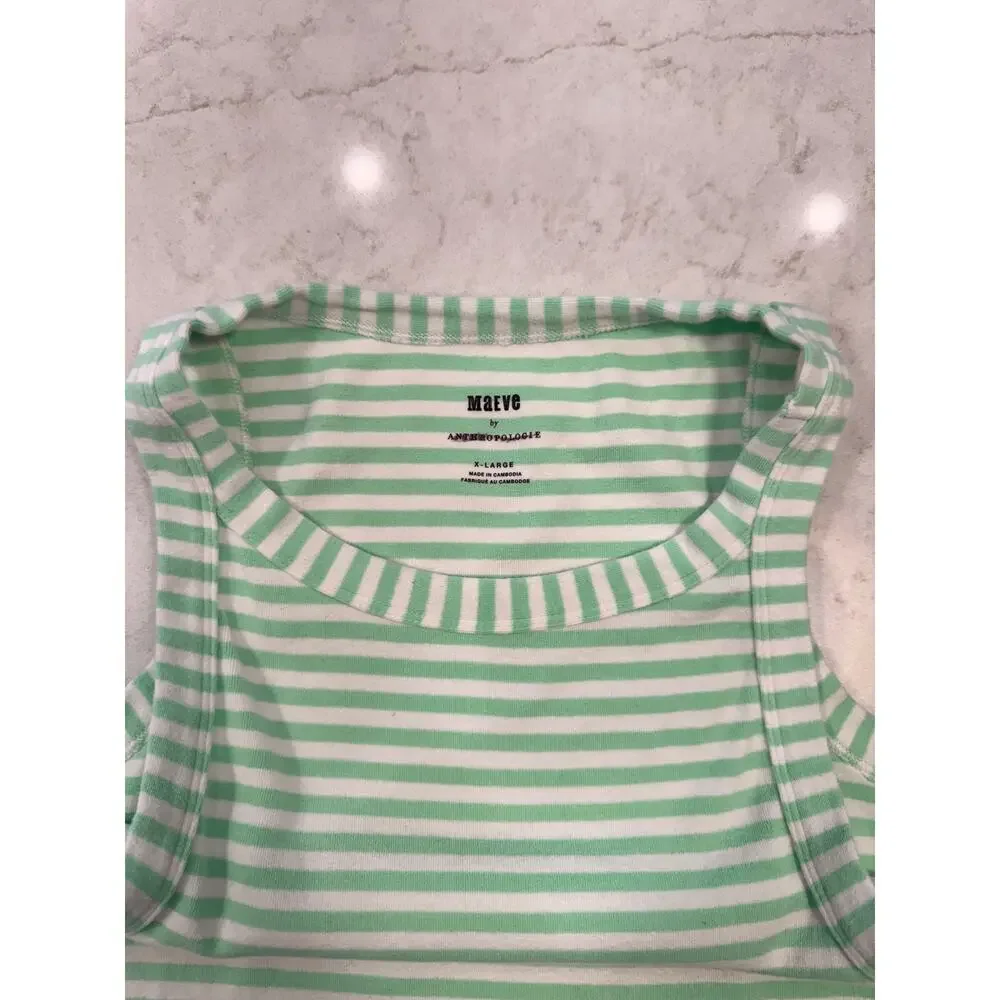 Maeve Cotton Tank Top Green & White Striped Women's XL French Coastal Spring - Picture 6 of 12